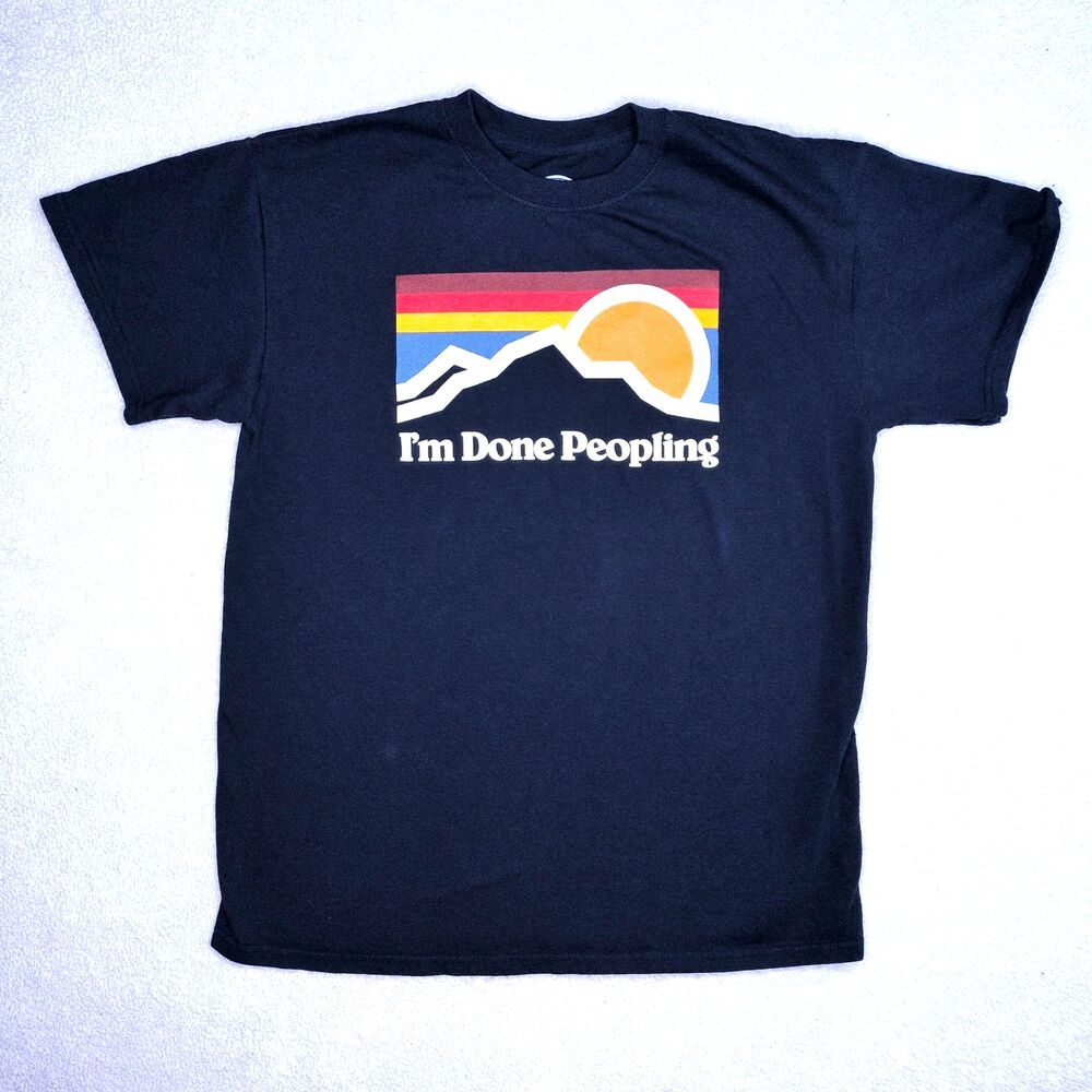 Novelty Graphic Tee Done Peopling Navy Blue Funny 100% Cotton Sz Medium - Picture 2 of 7